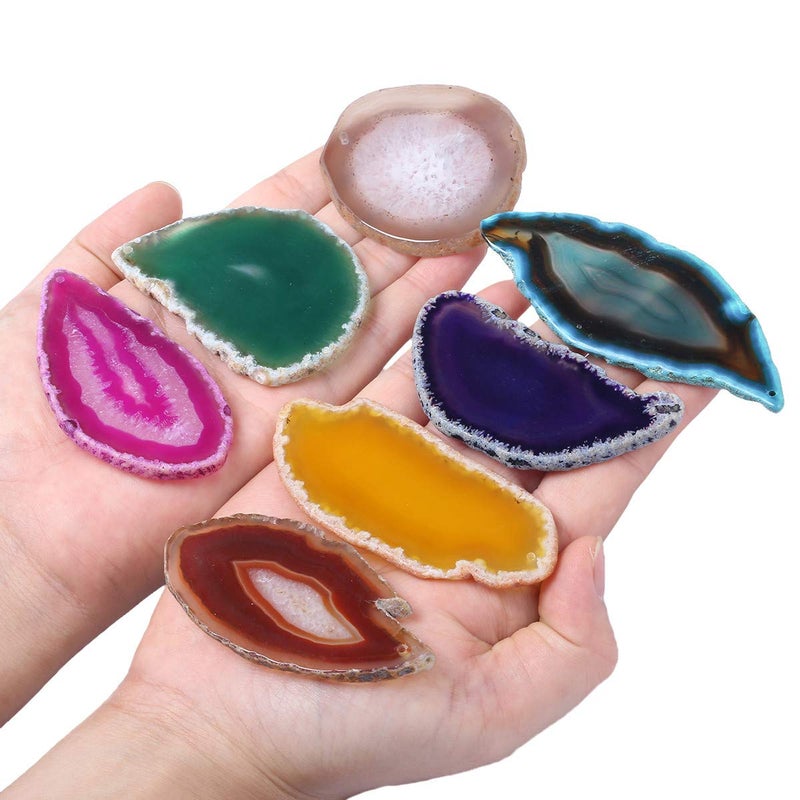mookaitedecor Polished Agate Slices Geode Top Drilled Pendant Slice for Jewelry Making Pack of 12 - Image 3